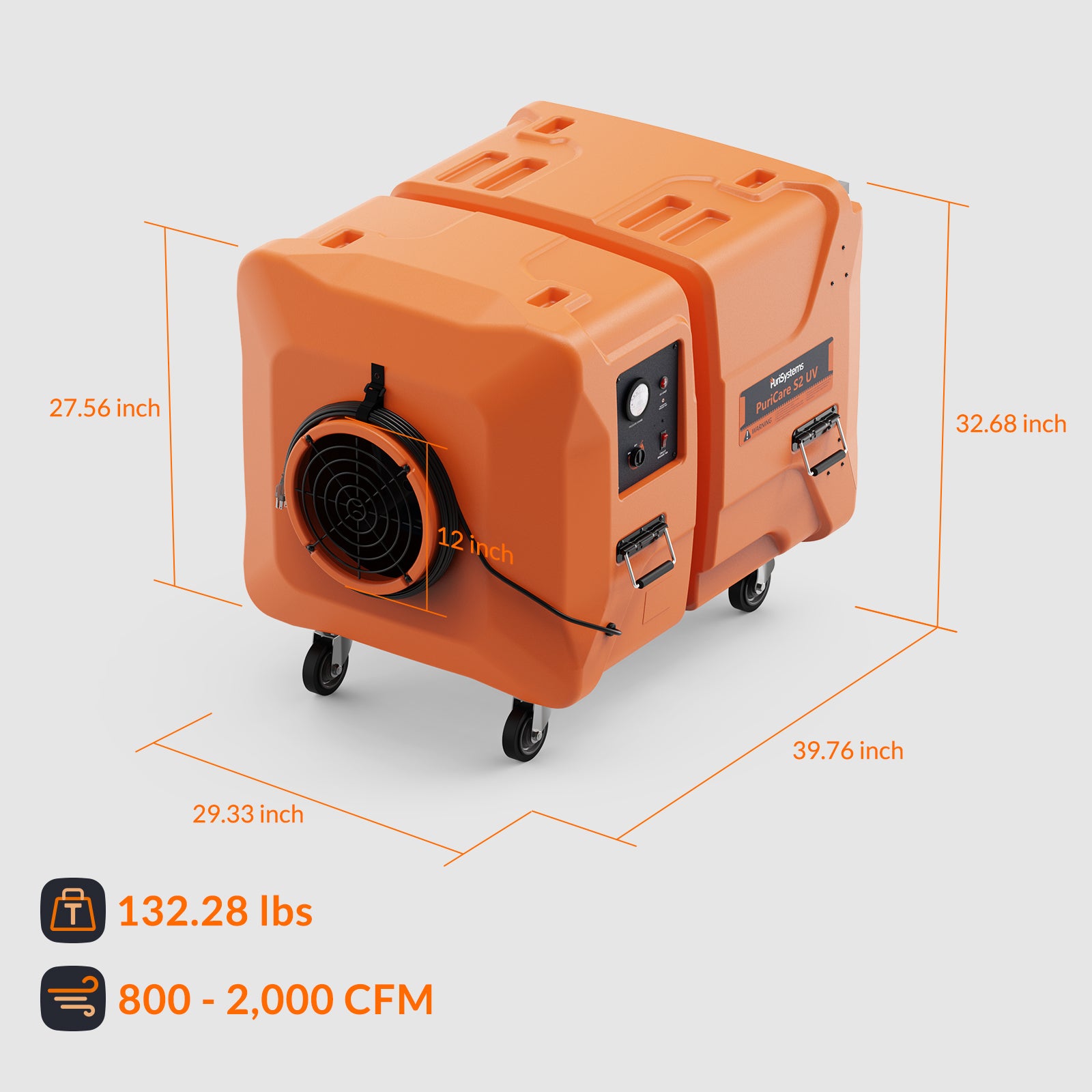 Purisystems PuriCare S2 UV Air Filtration System 2000 CFM, Commercial Air Scrubber with UV-C Light, 3 Stage Air Cleaner